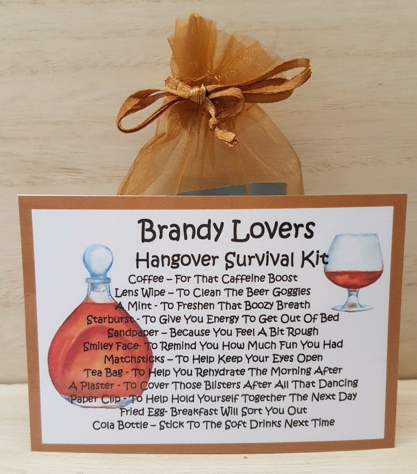 Brandy Lovers Hangover Survival Kit Fun Novelty Gift Card