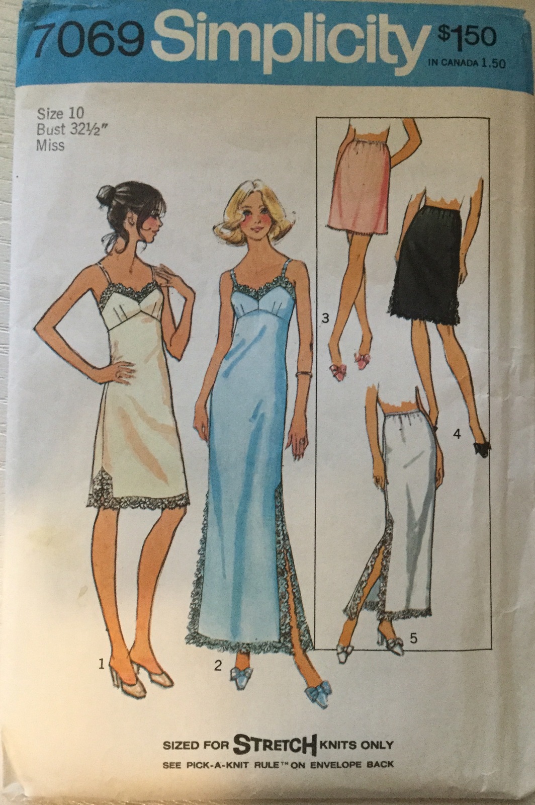 Simplicity 7069 Misses Set Of Slips For Stretch Knits Only Size 10