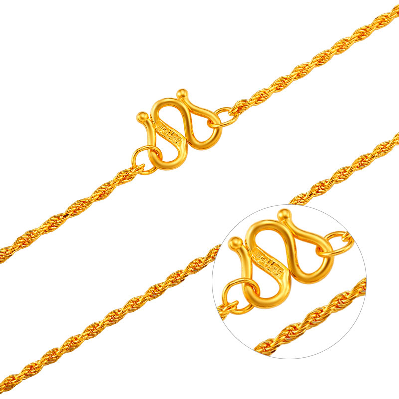 24K Pure Gold Necklace Real AU 999 Solid Gold Chain Simple Beautiful