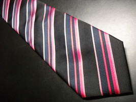 Tucci Firenze Neck Tie Silk Stripes Glossy Pink Black Red Stripes Made i... - $12.99