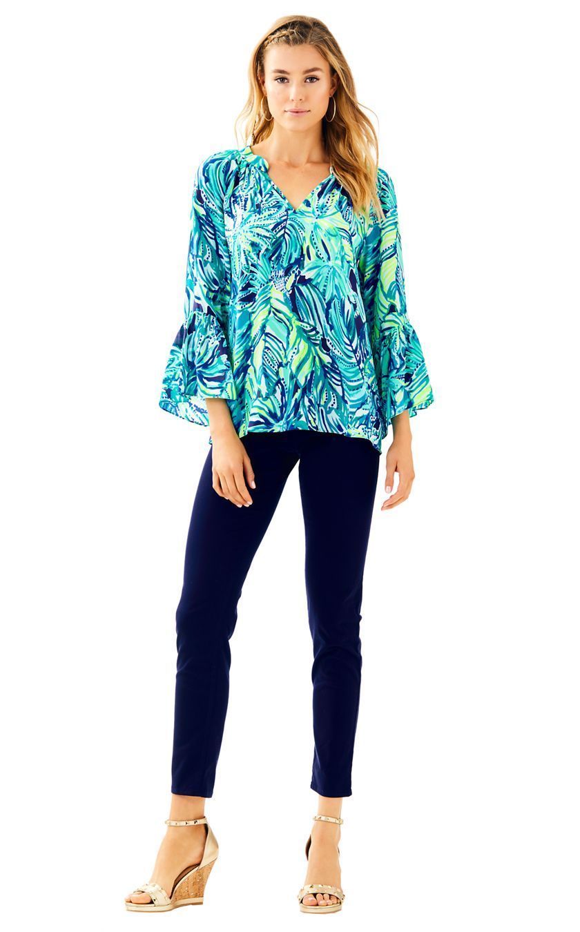 NEW AUTH LILLY PULITZER ELSA SILK TOP Multi Totally Blossom