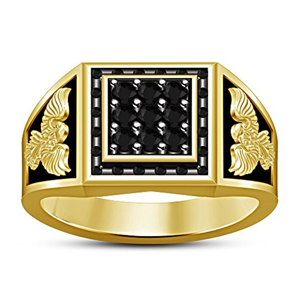 Black CZ Diamond 14k Yellow GP Engagement Ring For Men's Eagle Ring