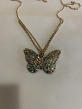 Betsey Johnson Red/Pink Tone Crystal Butterfly Pendant Necklace new - $64.31