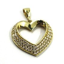 SOLID 18K YELLOW GOLD PENDANT HEART WITH CUBIC ZIRCONIA, 16mm, 0.63 inches image 2