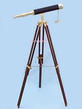 NauticalMart Floor Standing Brass/ Leather Harbor Master Telescope 50"