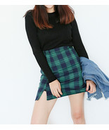 Women GREEN Plaid Skirt High Waisted Mini Plaid Skirt School Plaid Skirt Outfit - $33.59