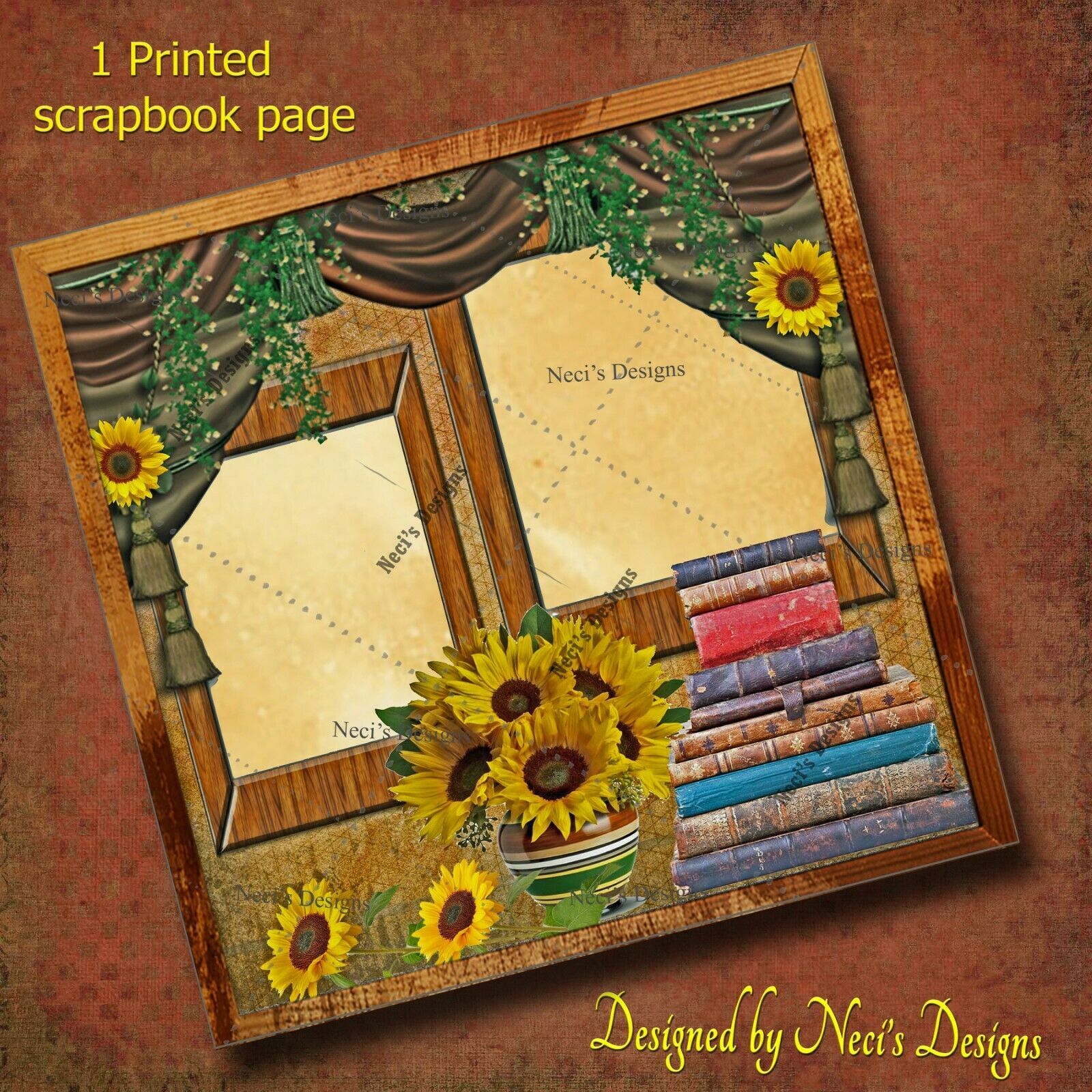 VINTAGE THEMED SCRAPBOOK PAGE SHADES OF BROWNS WITH SUNFLOWERS
