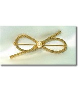 Vintage Genuine Cultured Pearl &amp; Goldtone Rope Bow Pin - $17.00