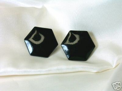 Primary image for Vintage Black Enameled Hexagonal Clip Earrings