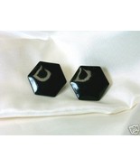 Vintage Black Enameled Hexagonal Clip Earrings - $7.00