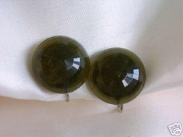 Signed Dalsheim Olive Green Faceted Lucite Earrings - $7.00