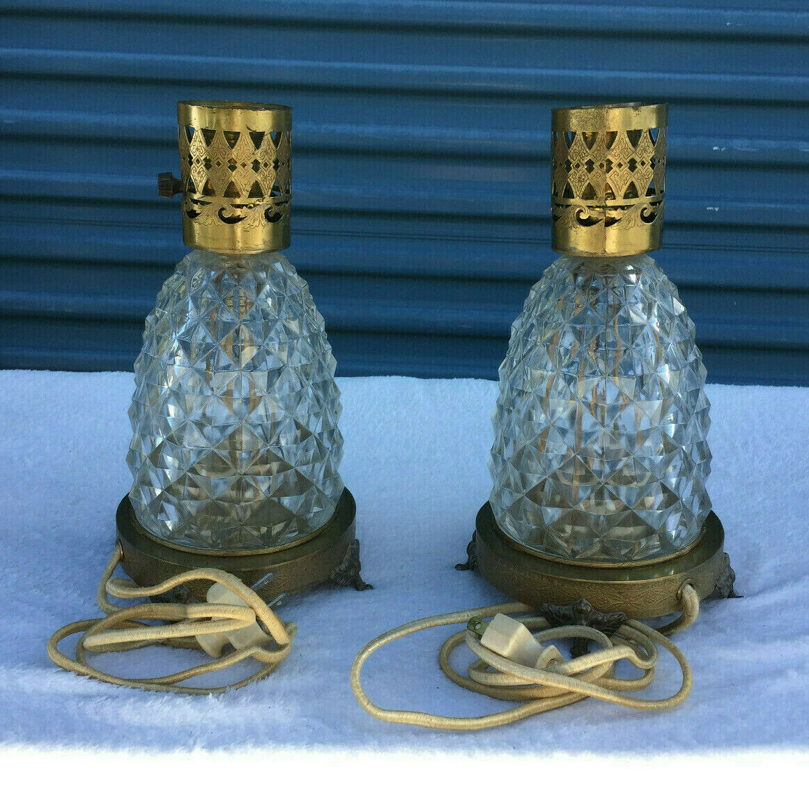 Vintage Pair Glass Table Lamps Clear Glass Antique Lot of 2 Lamps
