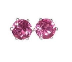 Swarovski Crystal Stud Earrings : Pink Sapphire in Sterling - $14.99