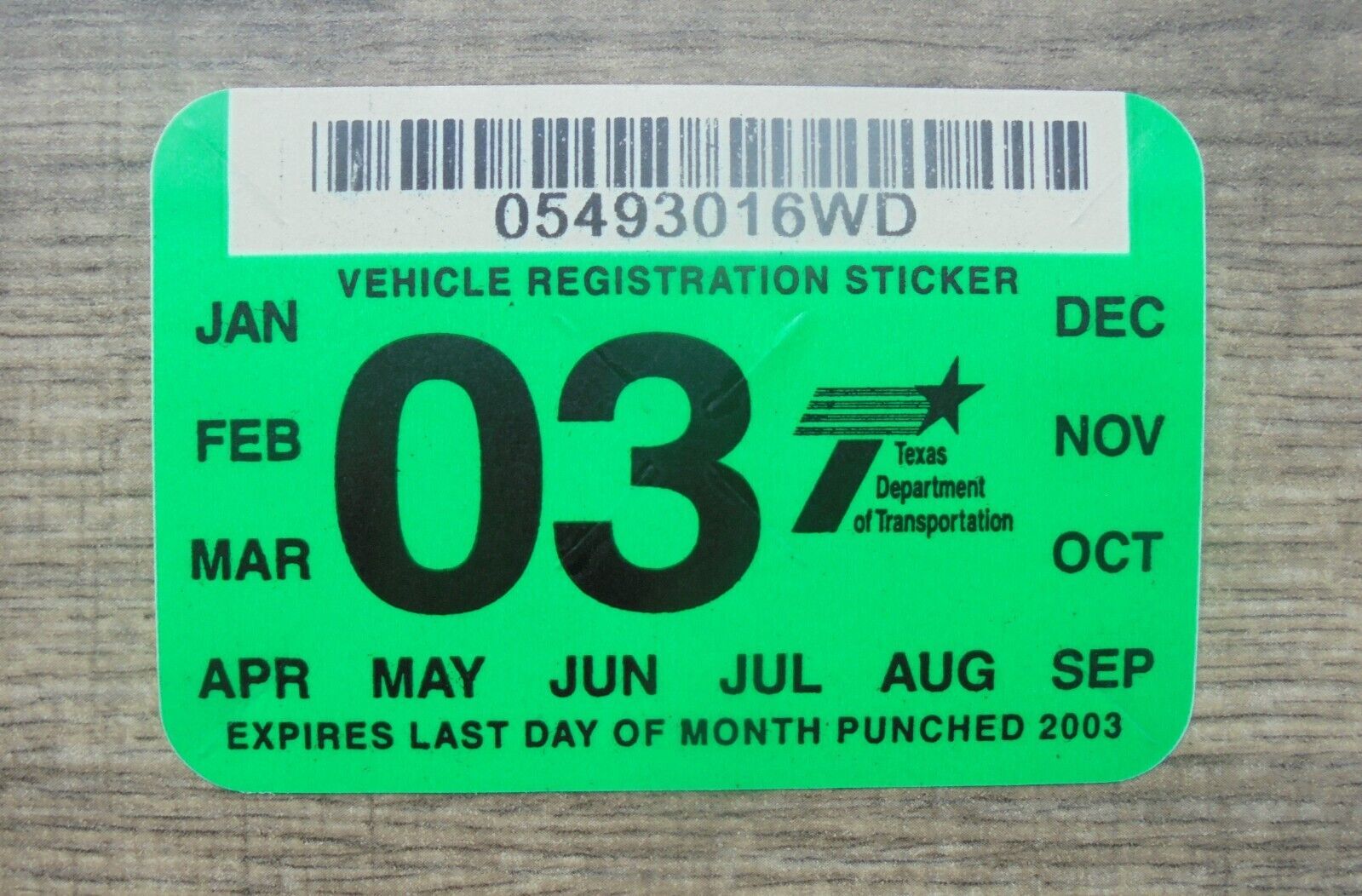 2003 ORIGINAL TEXAS VEHICLE REGISTRATION WINDSHIELD STICKER"UNUSED