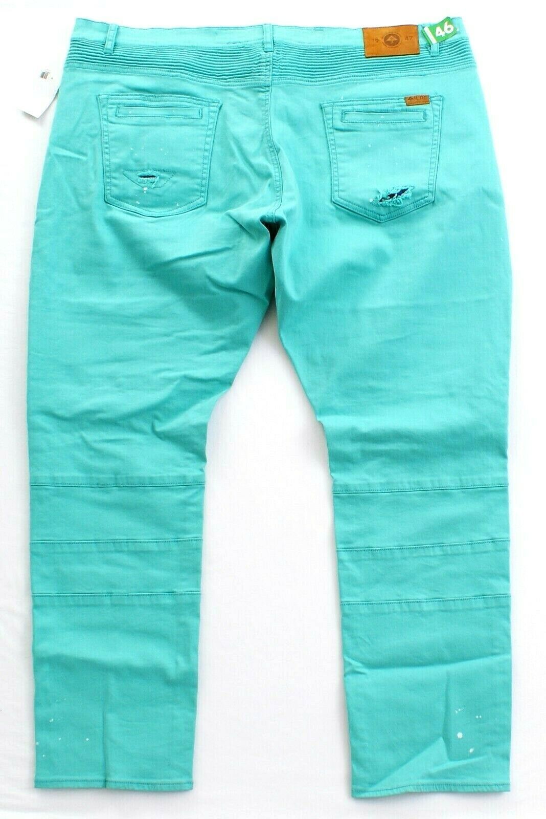 LRG Lifted Research Group Turquoise Distressed Stretch Denim Jeans Men
