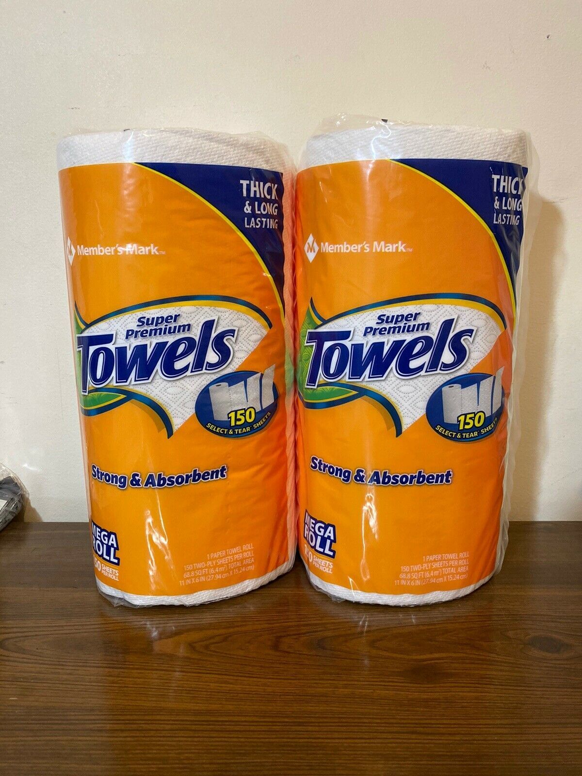 Members Mark Super Premium Strong & Absorbent Paper Towels 2 MEGA ROLLS