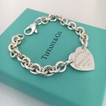 8" Please Return To Tiffany & Co Sterling Silver Center Heart Charm Bracelet - $395.00