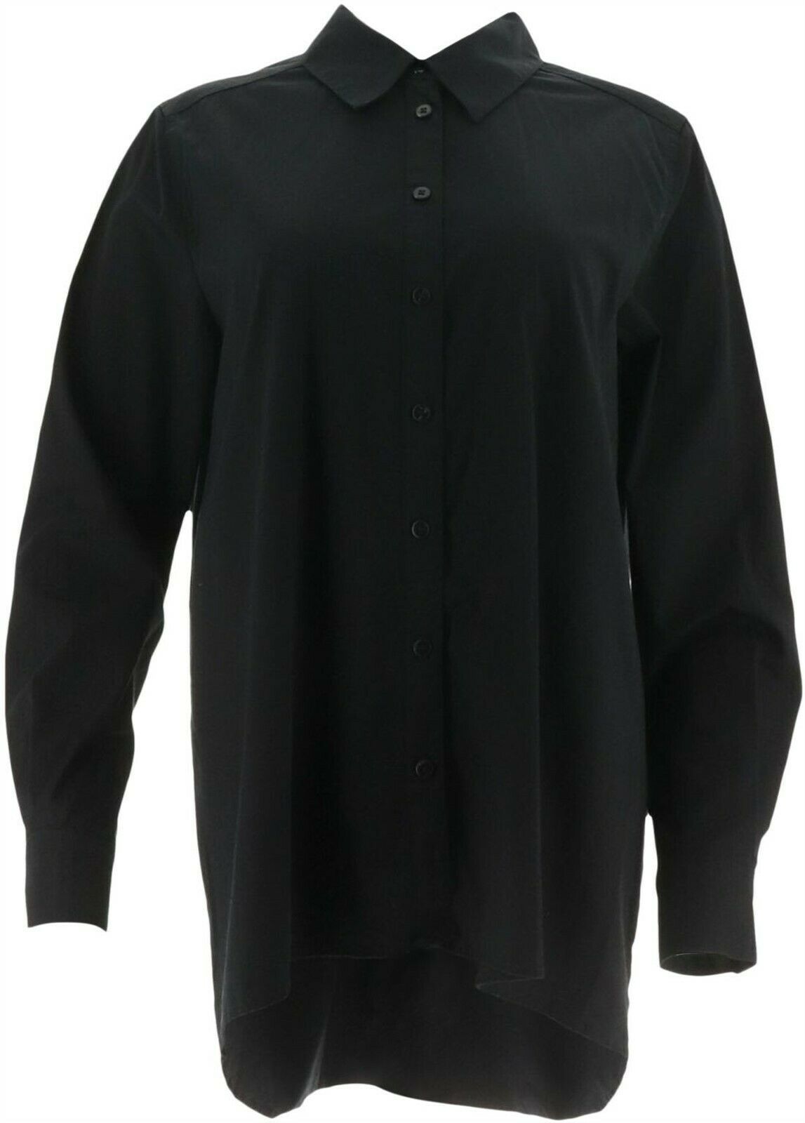 Susan Graver Stretch Cotton Button Shirt Placket Black 2 NEW A269218