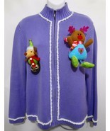 Ugly Christmas Sweater Womens M Nordstrom Lavender Zip-Front Cardigan Pl... - $35.77