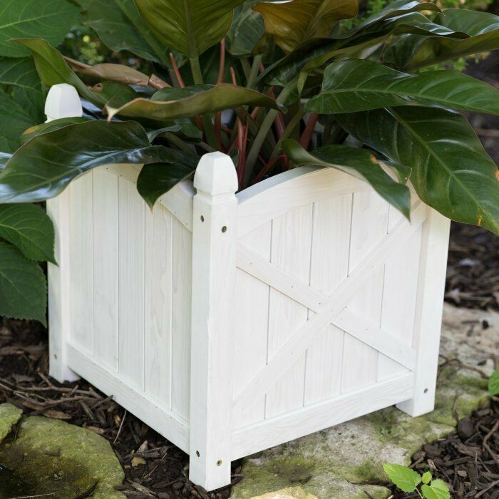 Outdoor Country Farmhouse White Wood Square Planter Box Patio Planter ...