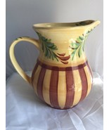 Gail Pittman Ceramic Pitcher With Amber/Red Stripes W Greenery And Toffe... - $29.69