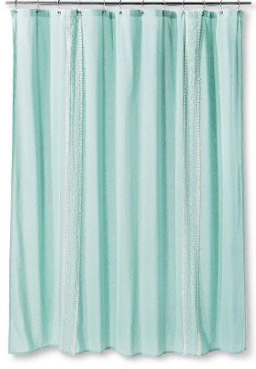 Shower Curtain Embroidered Stripe Aqua, Medallion Sheer Embroidery Shower Curtain White Threshold