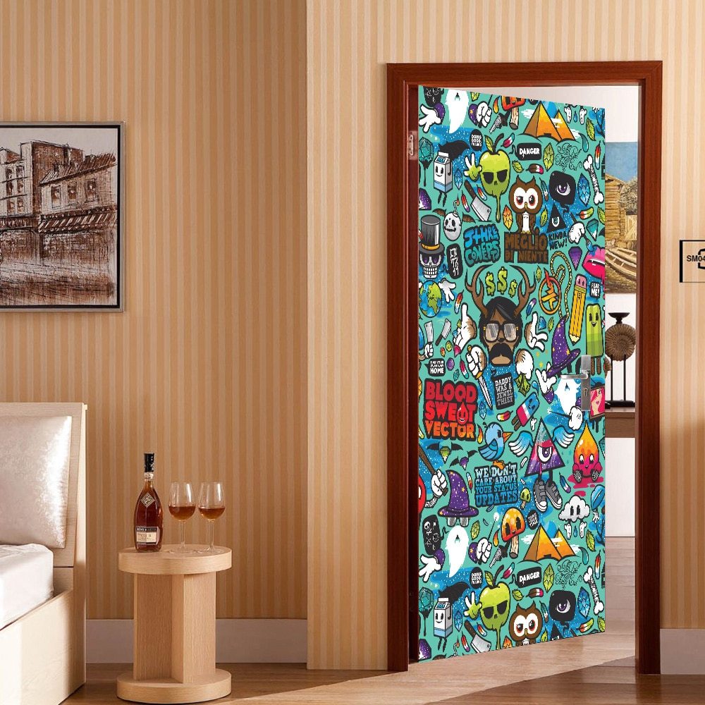 Graffiti Door Wall Stickers Diy Bedroom Home Decor Poster Pvc 