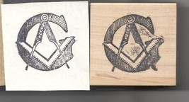 Mason logo Masonic Rubber Stamp large G behind compass rule - $16.75