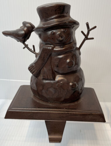 Primary image for Brown Metal Snowman Christmas Stocking Hanger Holder Bird