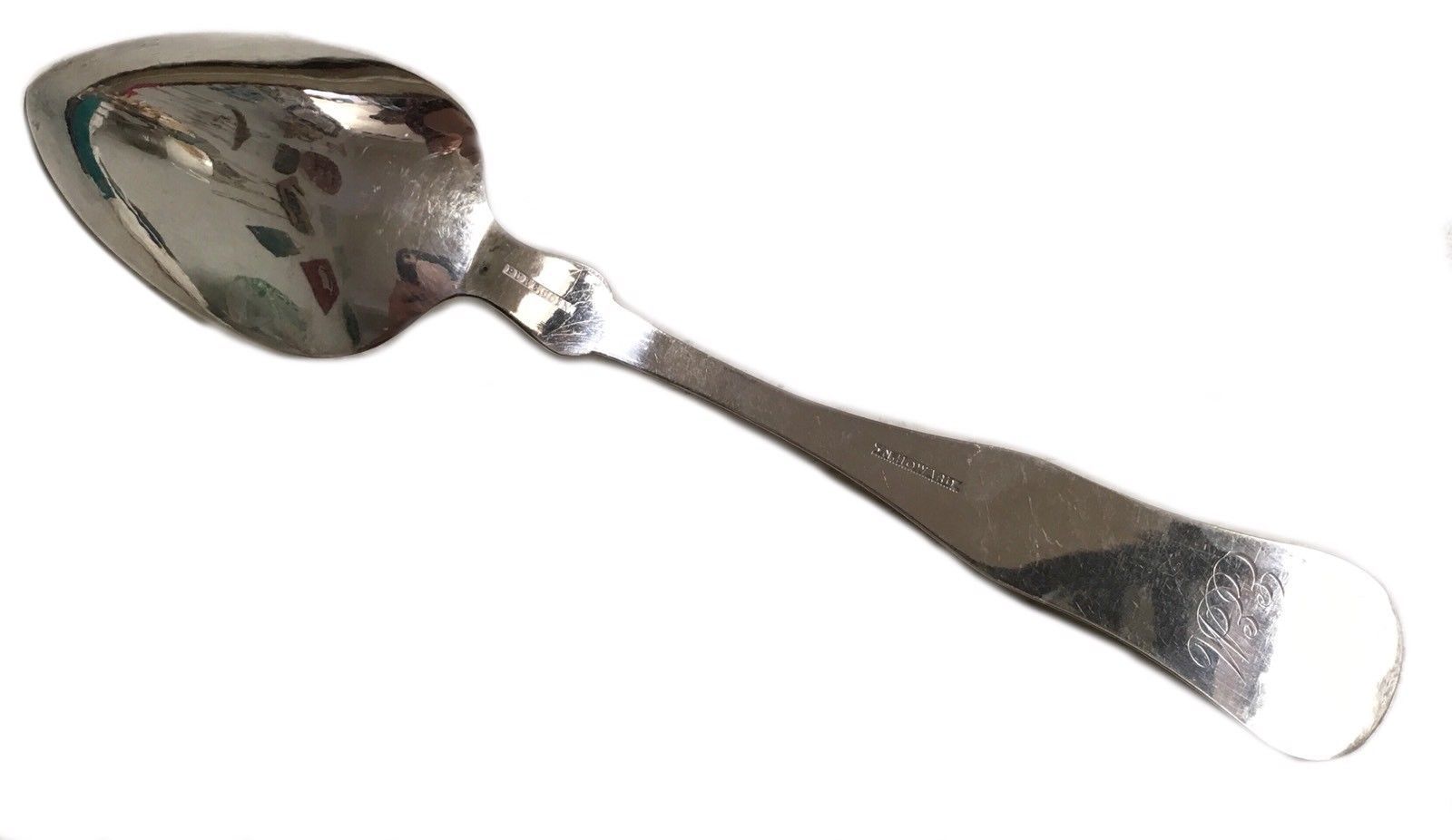 Antique American Pure Coin Silver Serving Spoon Large N. Howard E.E.M