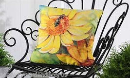 Yellow Outdoor Throw Pillow Bumble Bee 18" x 18" UV50 Sun Weather Resistant - $38.60