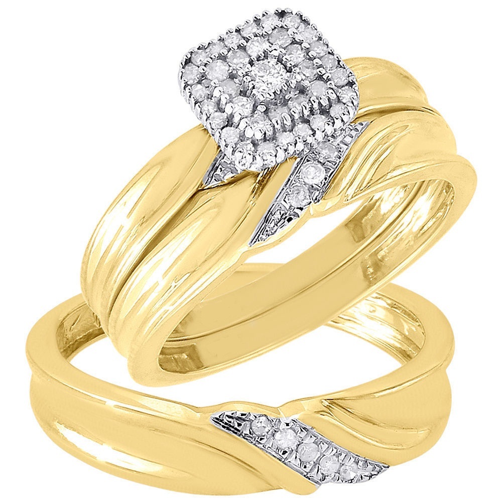 Men's Women's Engagement Ring Trio Set Diamond 18k Yellow Gold Plated ...