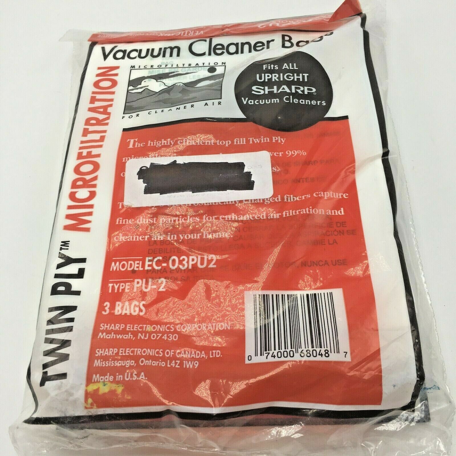 SHARP VACUUM CLEANER BAGS Model EC03 PU2 Type PU2 (2 Packs 6 Bags