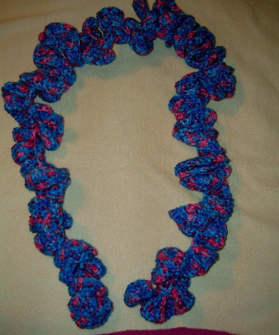 Crocheted Curly Ribbon Pink Purple Blue Variegated Scarf Scarves & Wraps