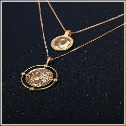 Double Roman Gold Coins Displayed As Necklace Pendant Replica of Ancient Days
