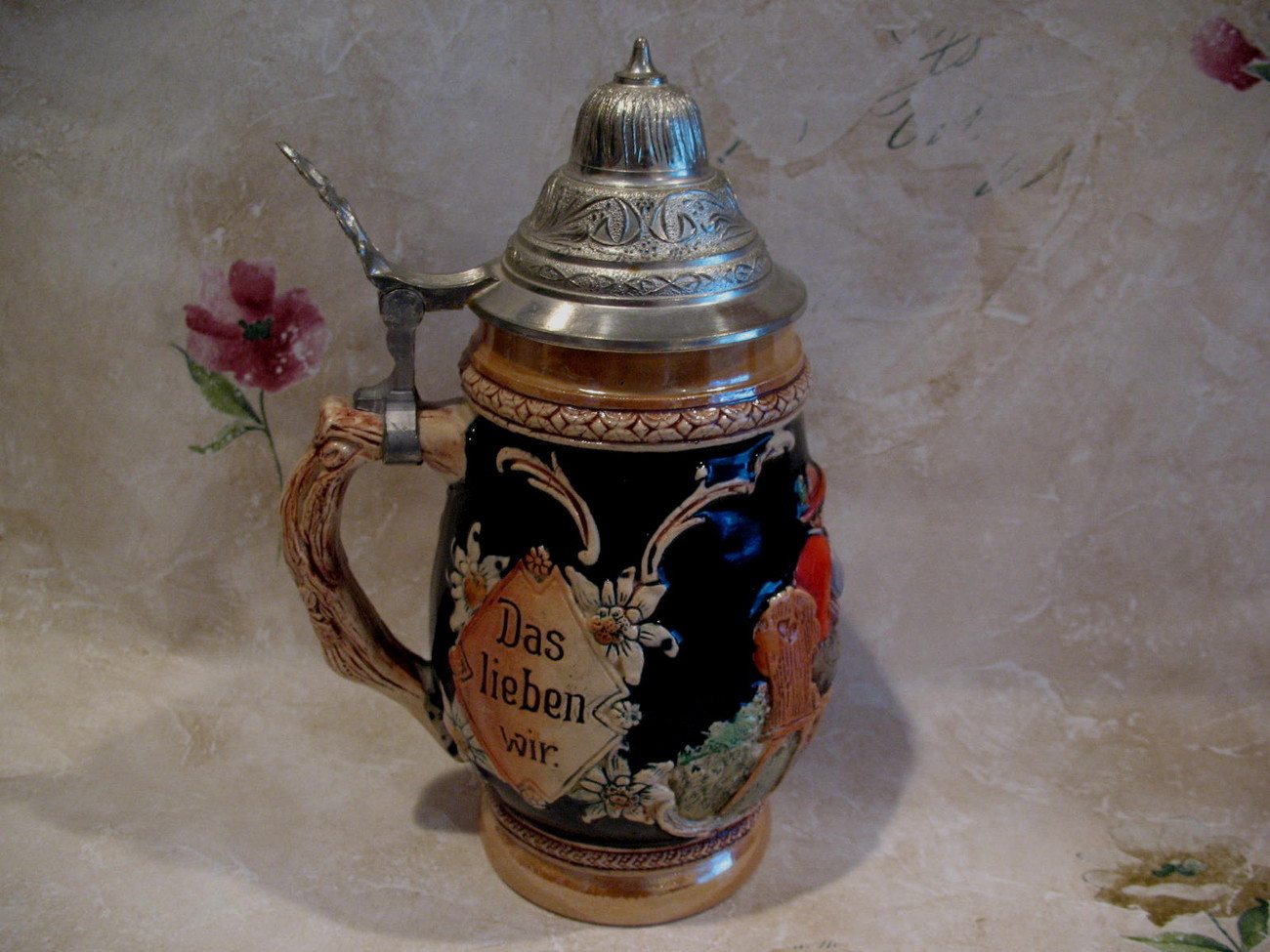 German Beer Stein Glass Mug Vintage Germany Froh Beim Bier Das Lieben Wir Cheers Glasses, Cups