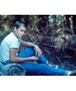 River Phoenix in t-shirt &amp; jeans seated in woods stand By Me 4x6 inch photo - $5.99
