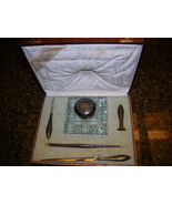 Antique Fine Silver Writing Set with Inkwell in Box Rare......... - $775.00