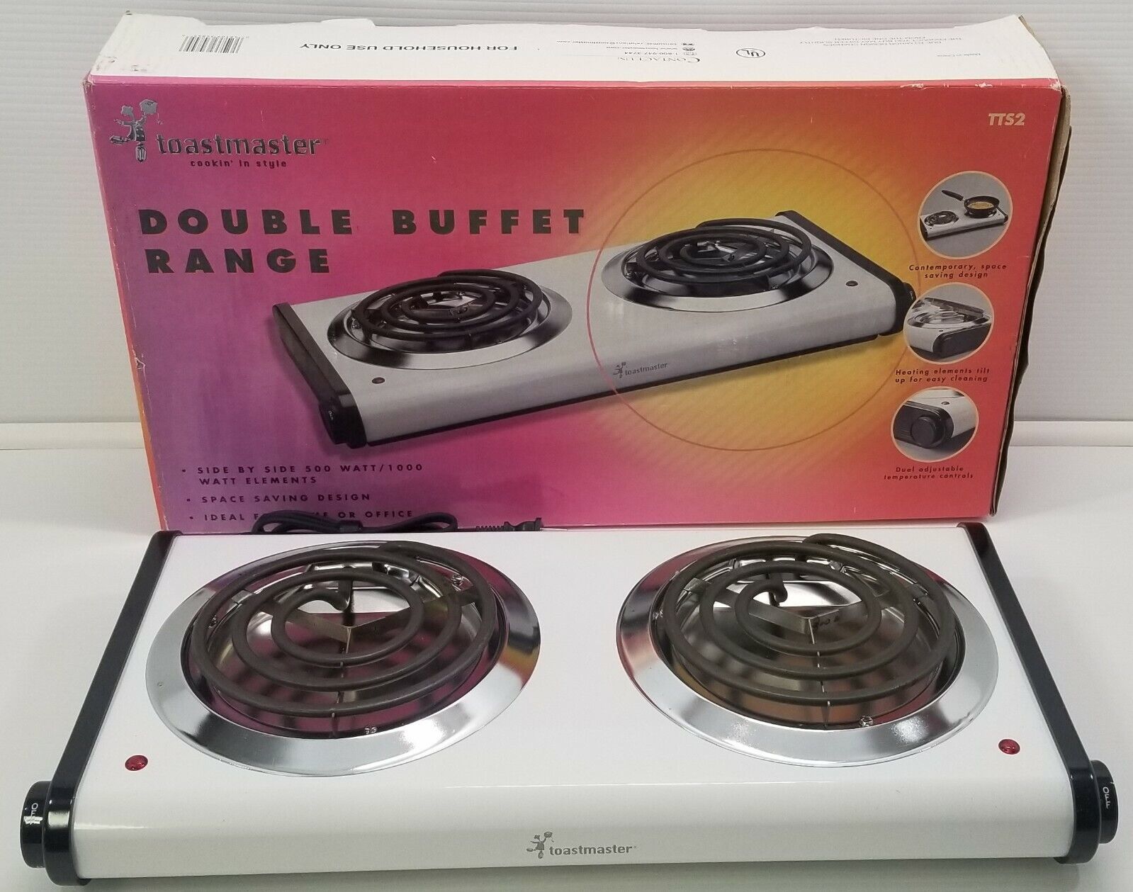 N) Toastmaster Double Buffet Range Double Burner Model TTS2 500 Watt/1000 Watt Burners & Hot