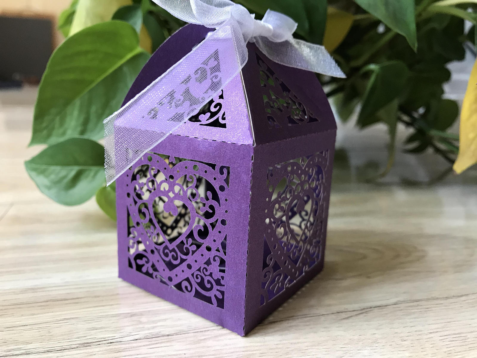 100pcs Purple Heart Laser Cut Wedding Favor Boxes,Small Gift Packaging ...