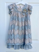 Bonnie J EAN Girls Flutter Sleeve Lace Dress 6x Euc Blue Cream - $19.78