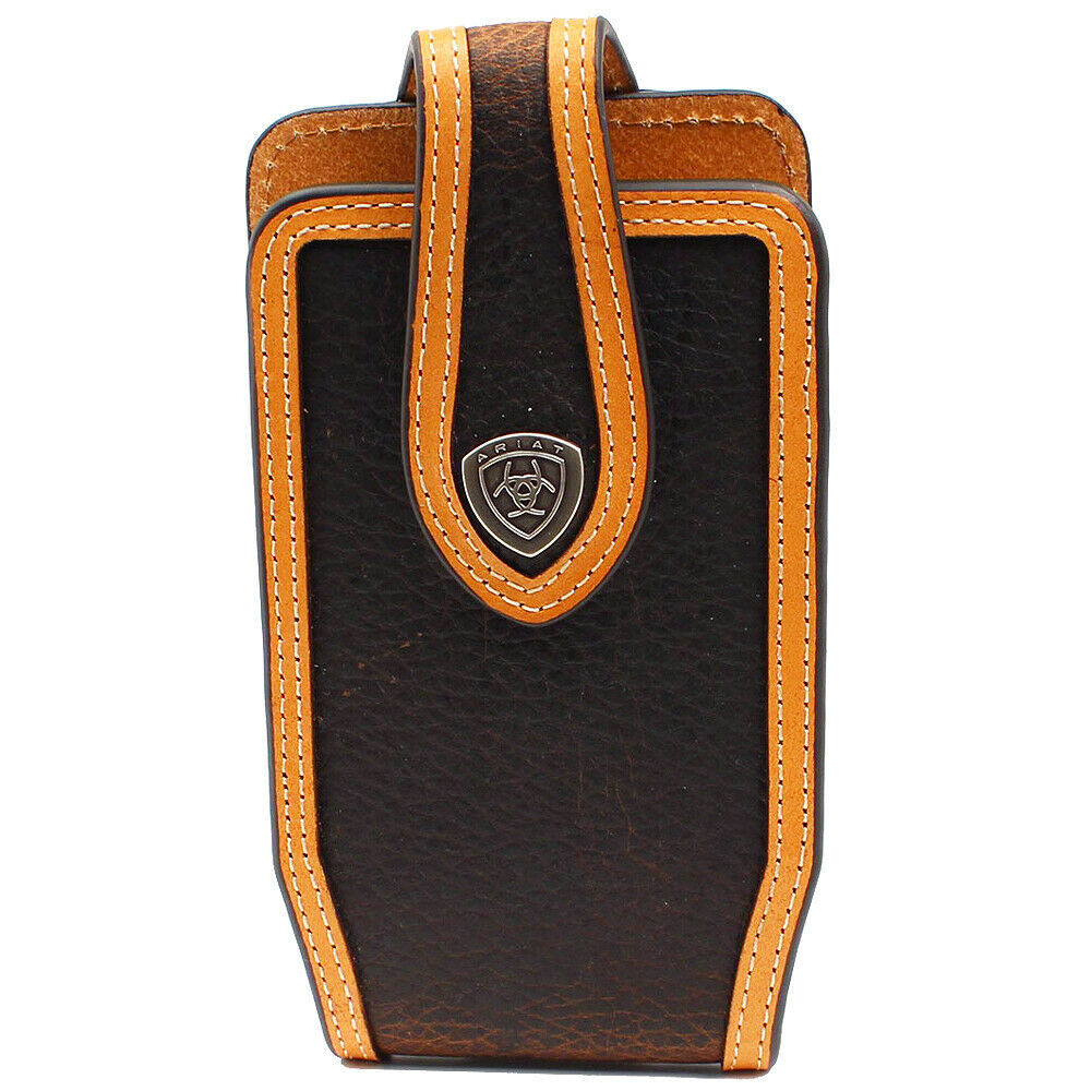 U2305 ARIAT CELL PHONE CASE HOLDER LOGO CONCHO LEATHER ROWDY BROWN