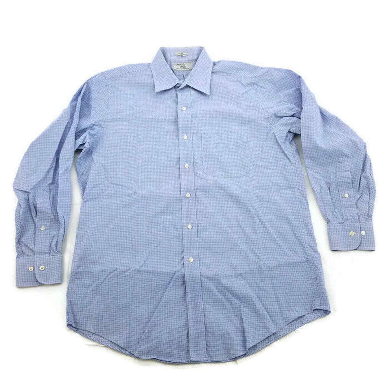 Primary image for Lorenzo Uomo Mens Dress Shirt Blue/White Checkered L/S Button Up  15.5; 32/33