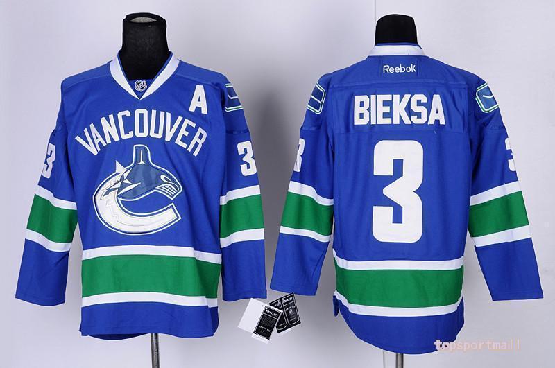Mens Vancouver Canucks 3 Kevin Bieksa Blue Ice Hockey Jerseys Home