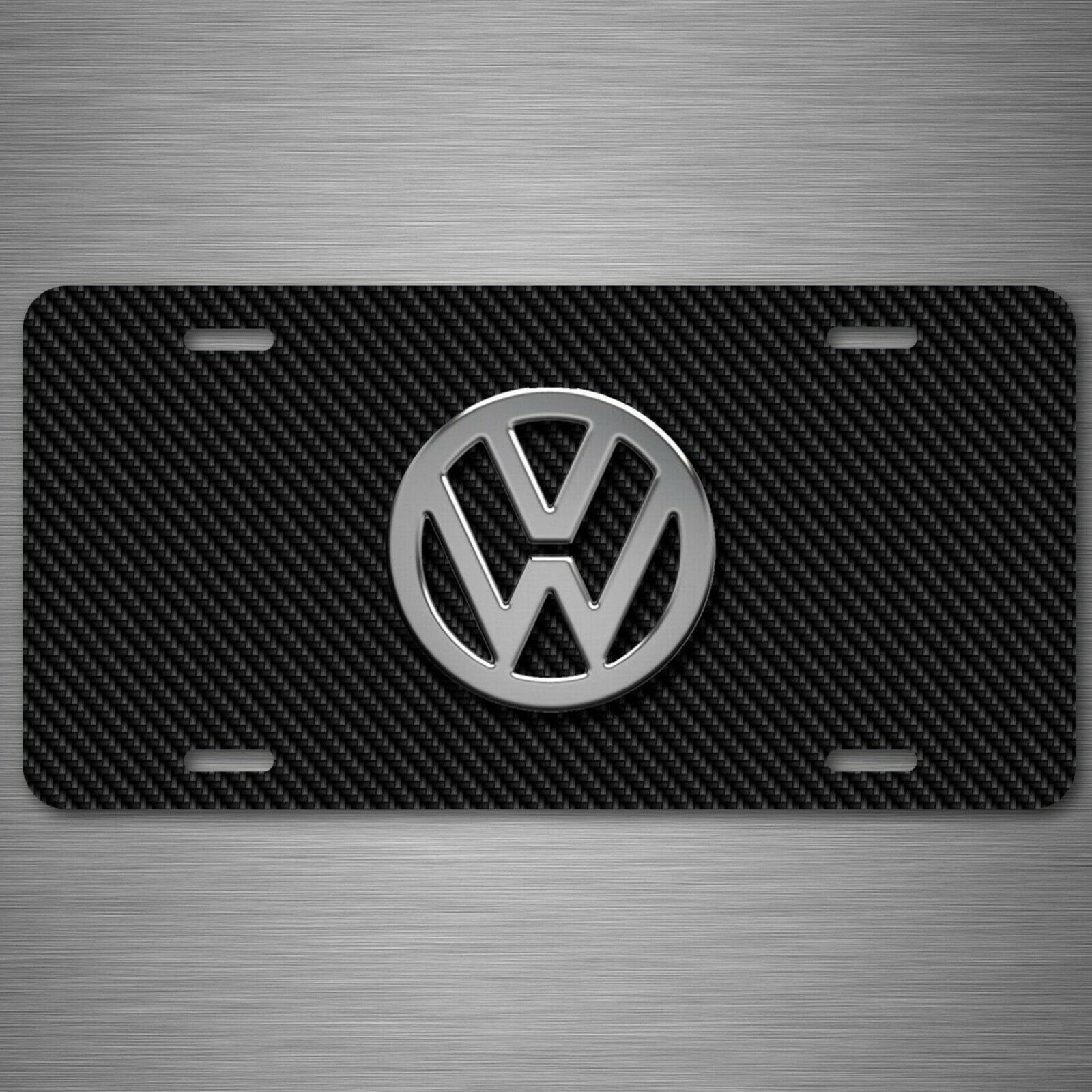 VW Volkswagen Aluminum License Plate Tag Simulated Carbon Fiber Black ...