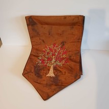 Table Runner, embroidered, Tree of Life, metallic brown bronze, beaded satin image 1
