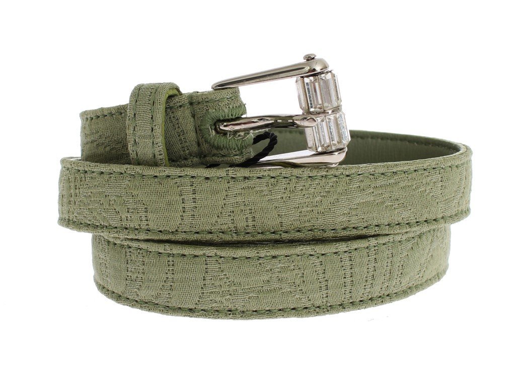 Green Cotton Silver Buckle Logo Waist Belt. Belts