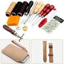 Leather Craft Set 14 Pcs Hand Stitching Sewing Tool Thread Awl Waxed Thi... - $18.60