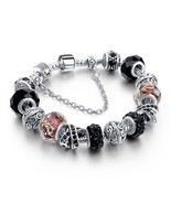 NEW European Charm Bracelet/Bangle BLACK Crystal/Bead Chain~Huge Fashion Trend - $29.69