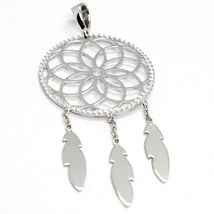 18K WHITE GOLD DREAMCATCHER PENDANT, FEATHER, MADE IN ITALY, 1.8 INCHES, 45 MM image 3